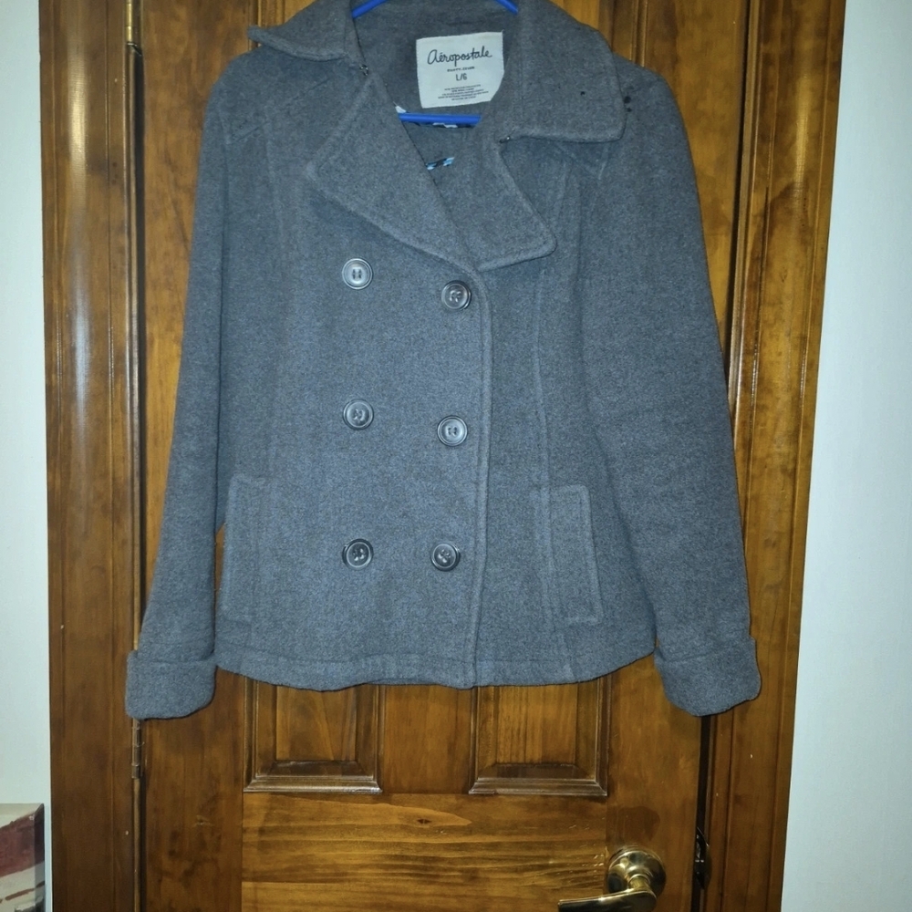 EUC Aeropostale Classic Grey Pea Coat Double Breasted L